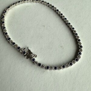 Zales Diamond and Blue Sapphire Sterling Silver Bracelet